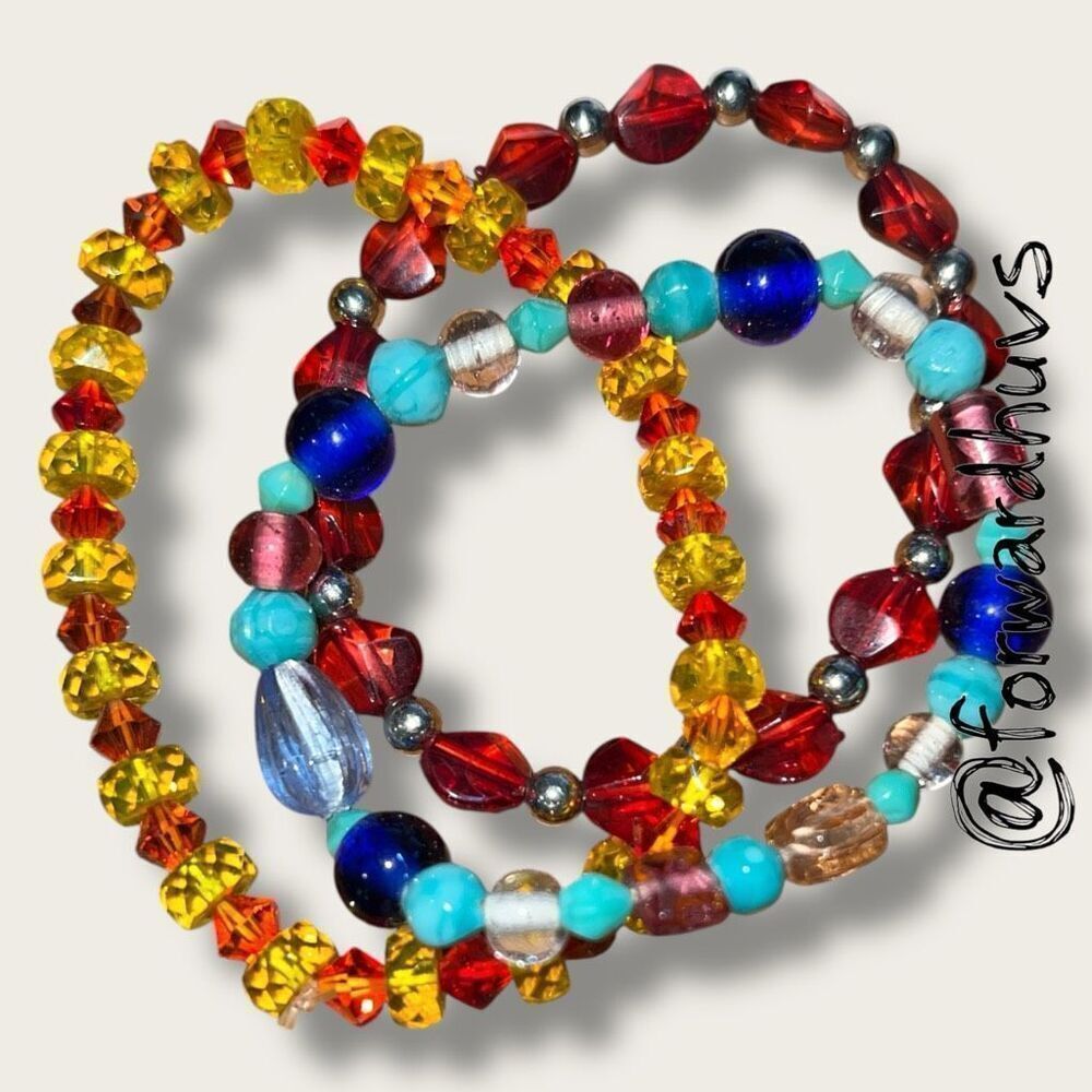 Set of 3 Glass Bead Stretch Bracelets